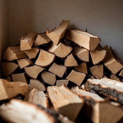 Stacked firewood in storage space