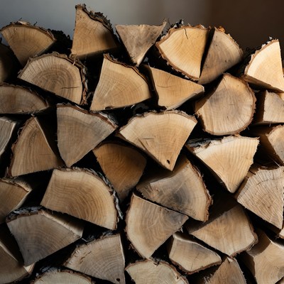 Firewood stacked against wall