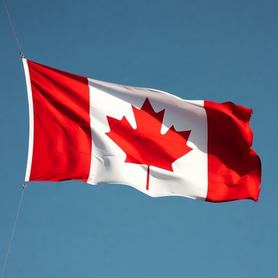 Canadian flag waving in the wind