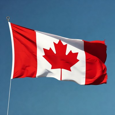 Canadian flag waving under clear sky