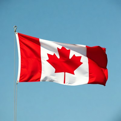 Canadian flag waving in the wind