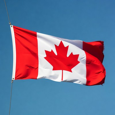 Canadian flag waving in the wind