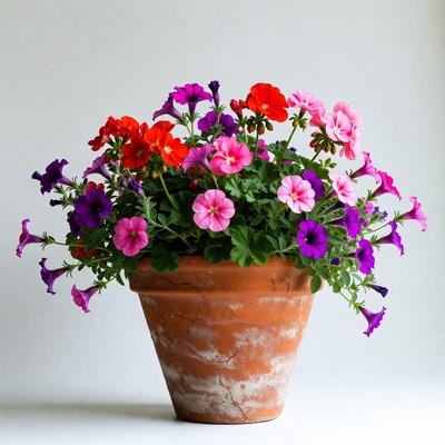Colorful flowers in a clay pot