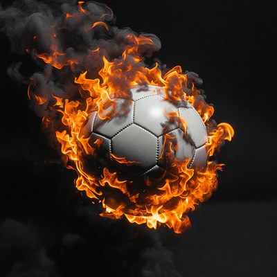 Soccer ball surrounded by fire