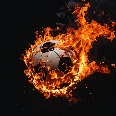 Soccer ball in flames during a game