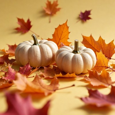 Pumpkins on autumn leaves