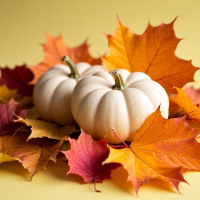 Fall decor with pumpkins and leaves