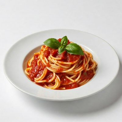 Spaghetti served with tomato sauce