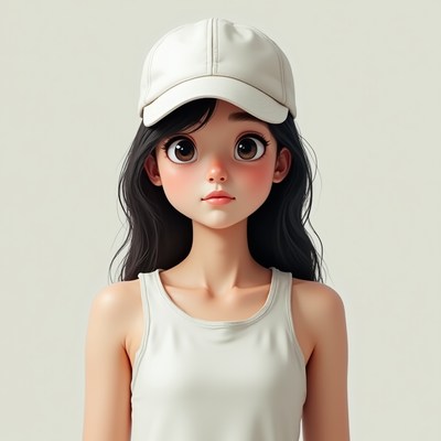 Young woman in white cap and tank top