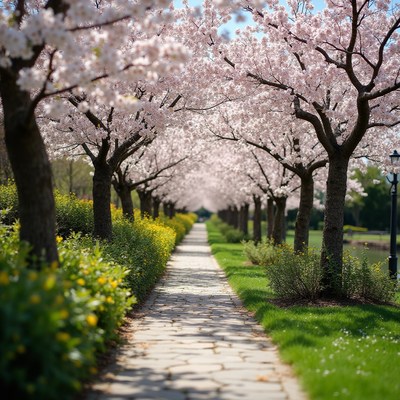 Cherry blossom path in spring
