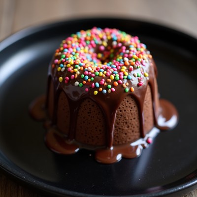 Chocolate dessert with colorful sprinkles