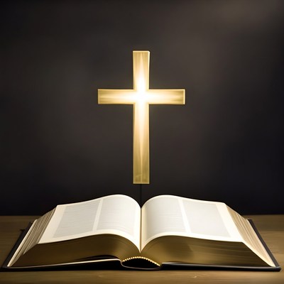 Open book with cross above it