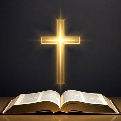 Open book with glowing cross above