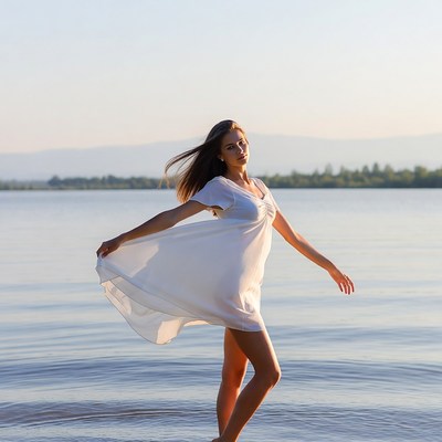 Woman in dress by the water