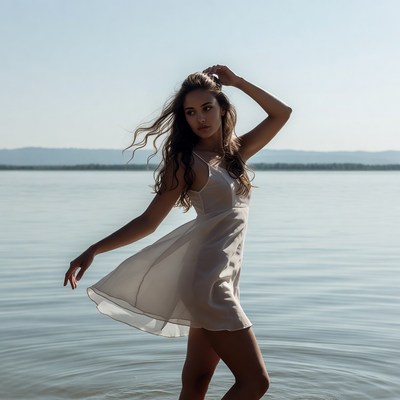 Woman dancing by the water