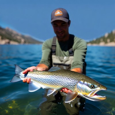 Fishing for trout in clear lake waters
