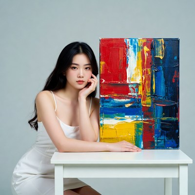 Young woman with colorful painting