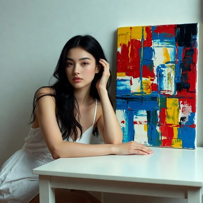 Young woman with art piece in studio