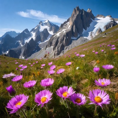 Mountain flowers in sunny valley