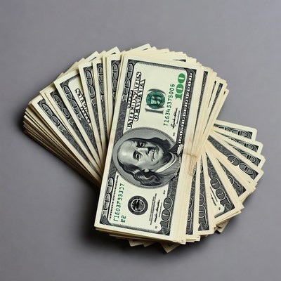 Stacks of hundred dollar bills displayed