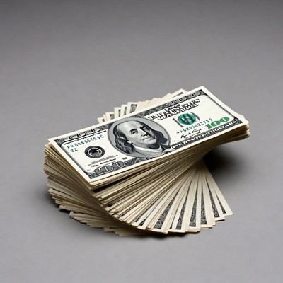 Stack of hundred dollar bills on a table