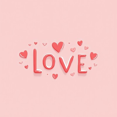Colorful love text with hearts design