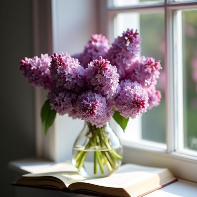 Fresh lilacs on a window sill