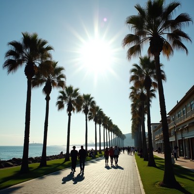People walking by the beach