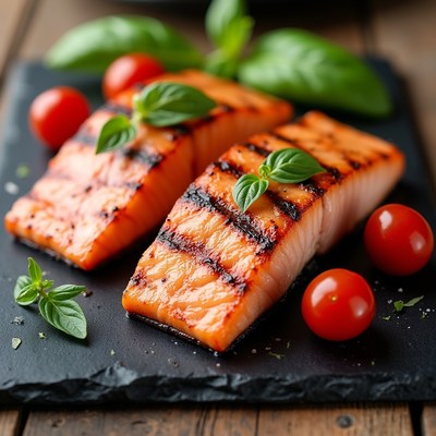Grilled salmon with tomatoes and herbs