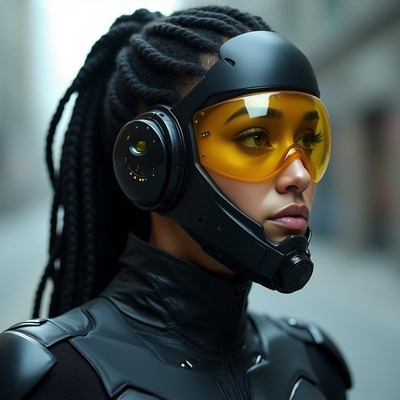 Woman in futuristic gear with helmet