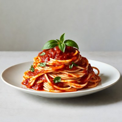 Spaghetti served with tomato sauce