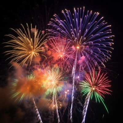Colorful fireworks display at night