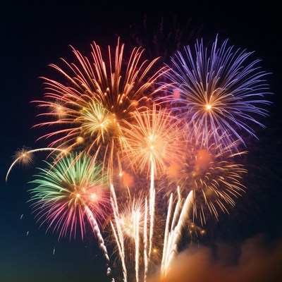 Colorful fireworks in night sky