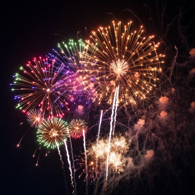 Colorful fireworks at night celebration