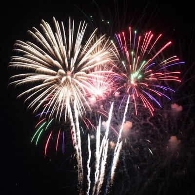 Bright fireworks light up night sky