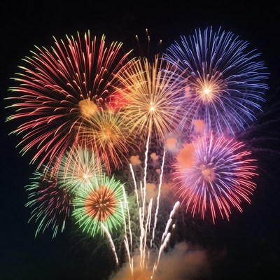 Colorful fireworks display at night