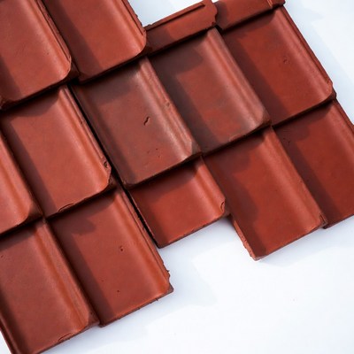 Red clay roof tiles on display