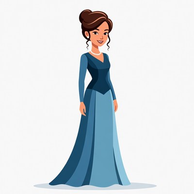 Woman in blue dress stands confidently