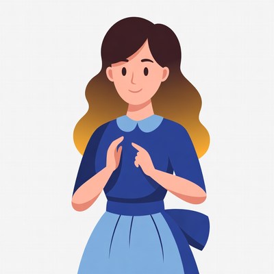 Girl in blue dress pointing