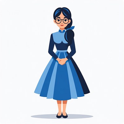 Woman in blue dress standing