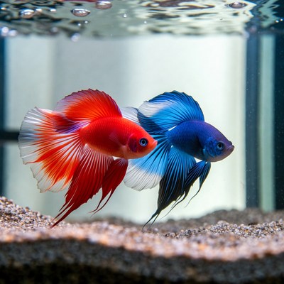 Two betta fish swimming together