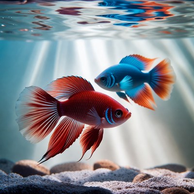 Colorful fish swim in clear water