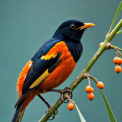 Bright bird perched on branch