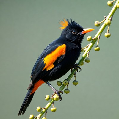 Bright bird on a green branch