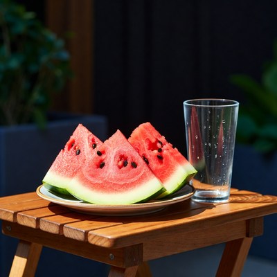Fresh watermelon slices on a table