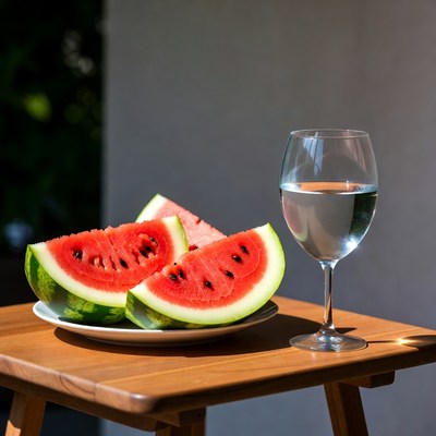 Fresh watermelon slices and water
