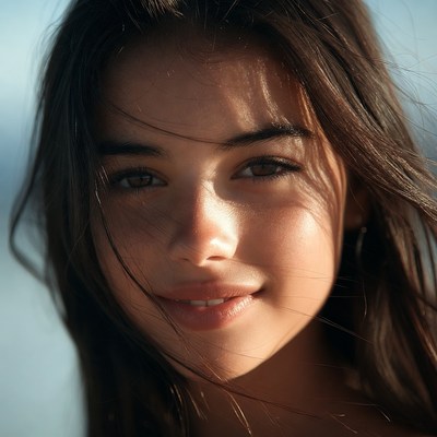 Young woman smiling by the water