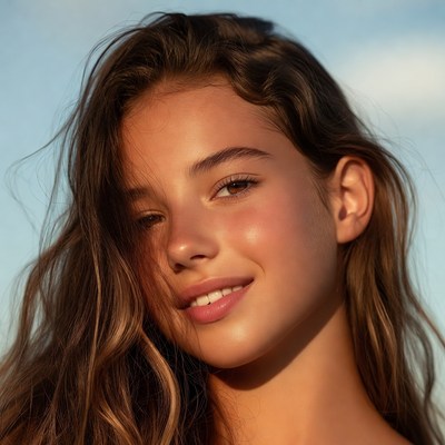 Smiling girl outdoors in sunlight