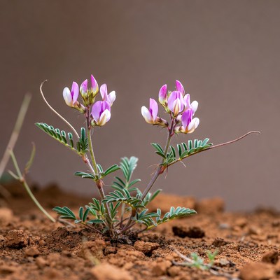 Flowers blooming on dry soil