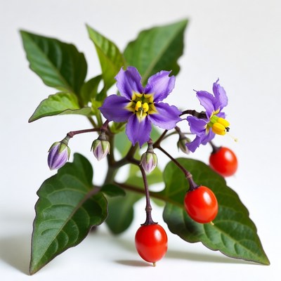 Flowering plant with purple and red fruits